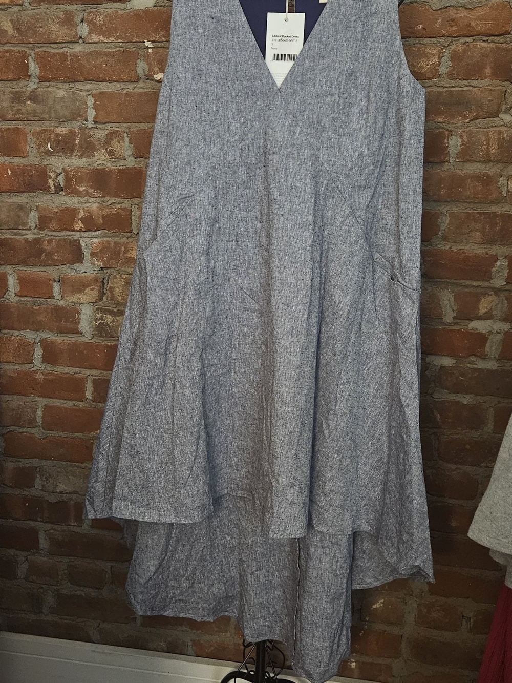 Gray Sleeveless V-Neck Midi High Low Dress with Pockets Organic Cotton & Hemp